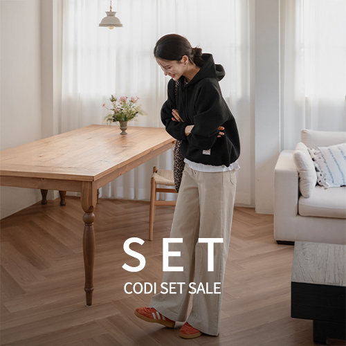 [코디set] 솔트 패치 string Hood T-shirt+키작아도 면 Pants 68ver (앞절개와이드)