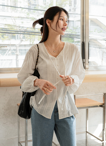 Hershey Ribbon String Blouse Korea