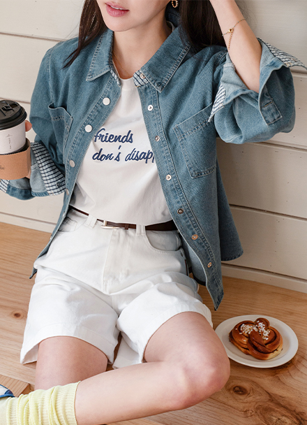 Check Color Matching Denim Jacket Korea