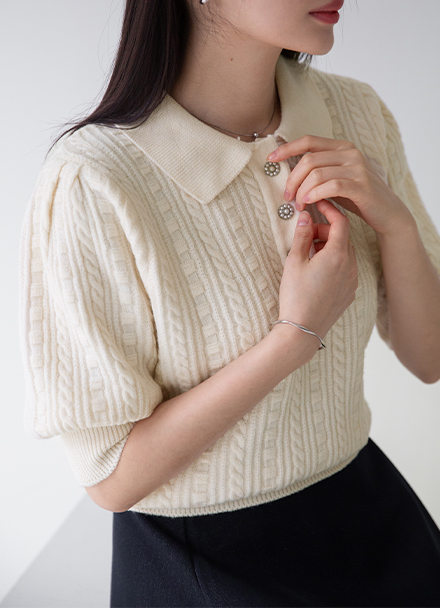 Flower Button 3/4sleeve Knitwear Korea