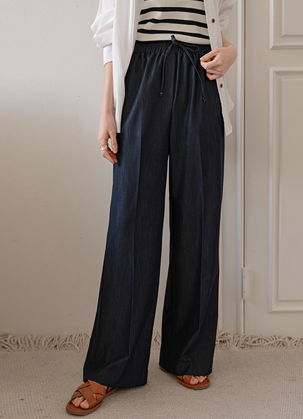 Denim like Banding Wide Pants Korea