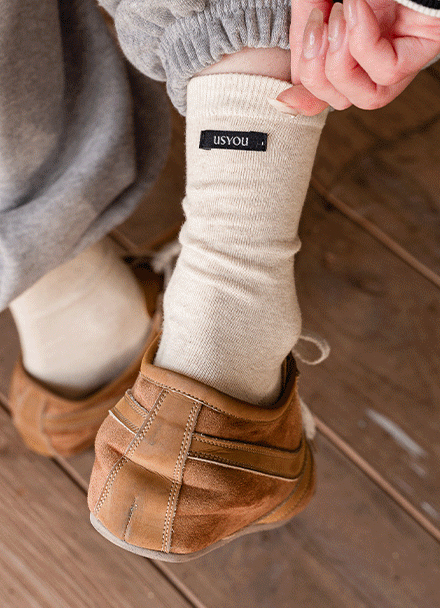[USYOU] Labels Patch Socks Korea