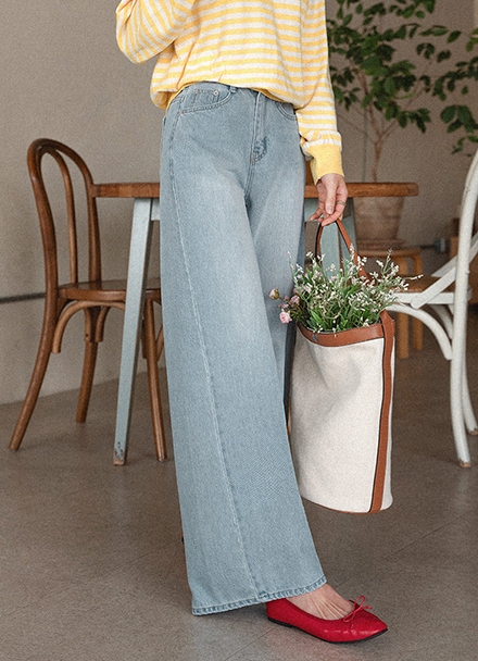 Diagonal Incision Wide Banding Pants Korea