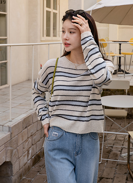 Boucle Color Matching Round Knitwear Korea