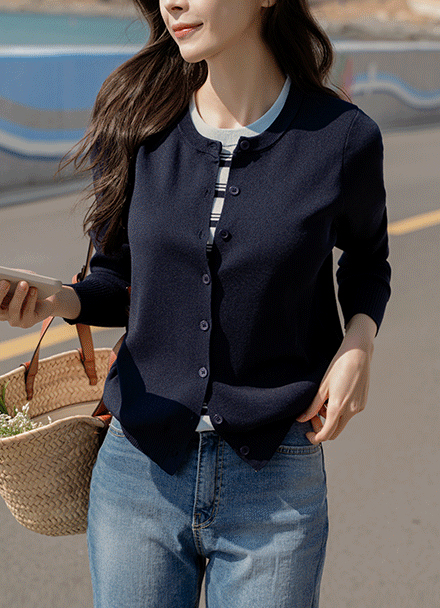 Soft horizontal striped layered Cardigan Knitwear Korea