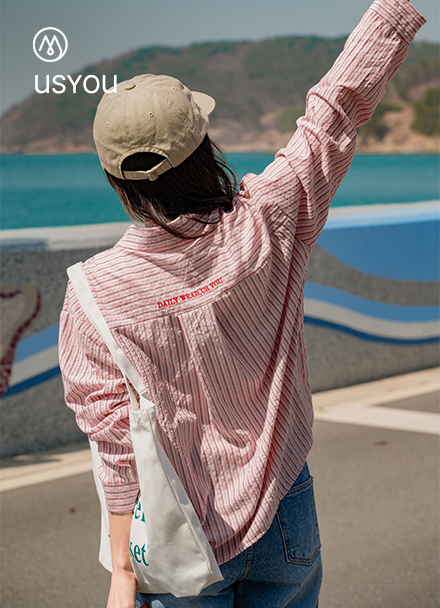 [USYOU] Back Embroidery Stripe Shirt Korea
