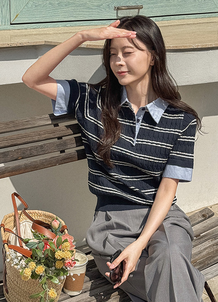 Stripe Shirt Layers Knitwear Korea