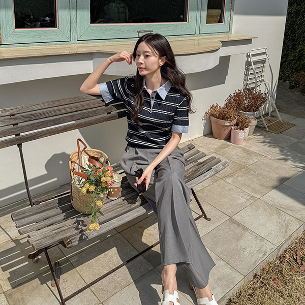 Stripe Shirt Layers Knitwear