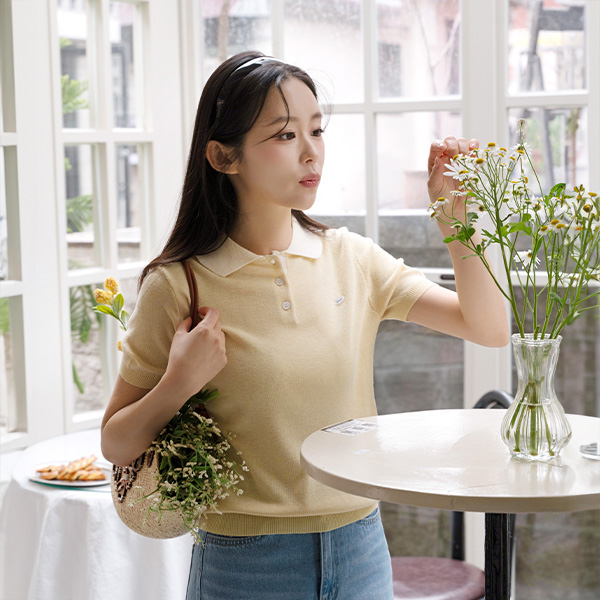 Collar Color Matching Pendant Short-sleeve Knitwear