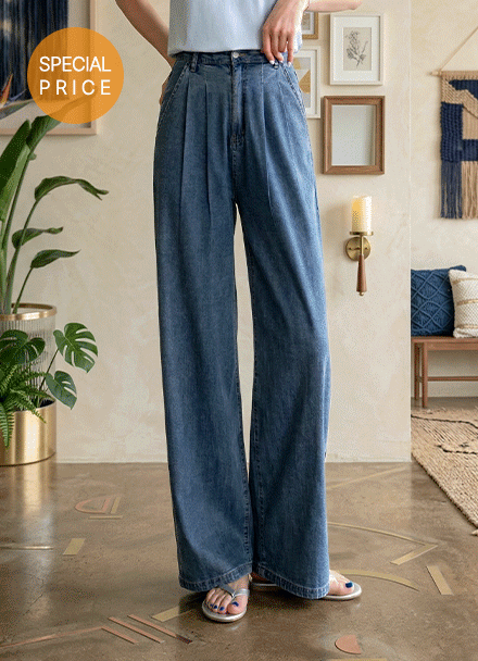 [Special Sale] 투핀턱 쿨링 Denim Banding Pants Korea