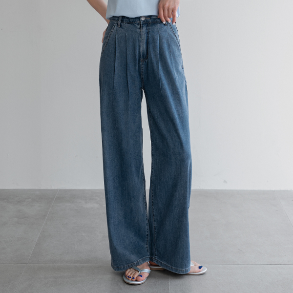 [Special Sale] 투핀턱 쿨링 Denim Banding Pants