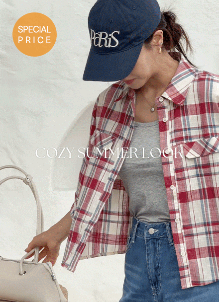 [Special Sale] Cozy 3/4 sleeve Rollup Check Shirt Korea