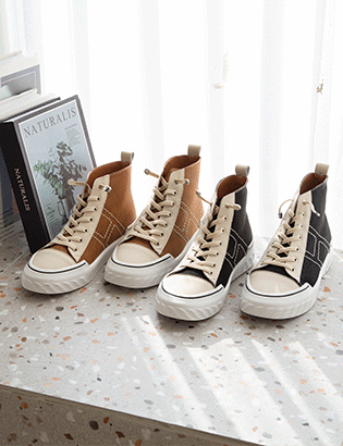 Color matching leather high top sneakers C110453 Korea