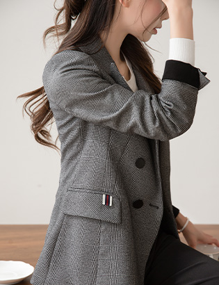 Black check double jacket C022435 Korea