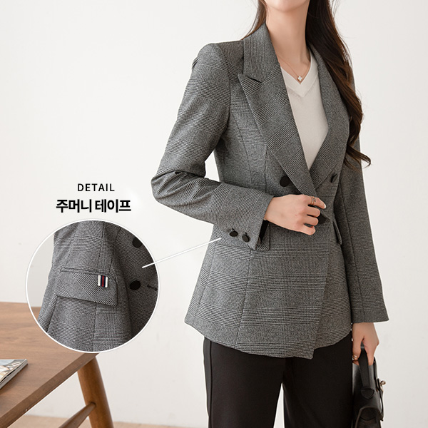 Black check double jacket C022435
