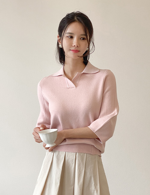 Motif Collar 3/4 sleeve Puff Knitwear Korea