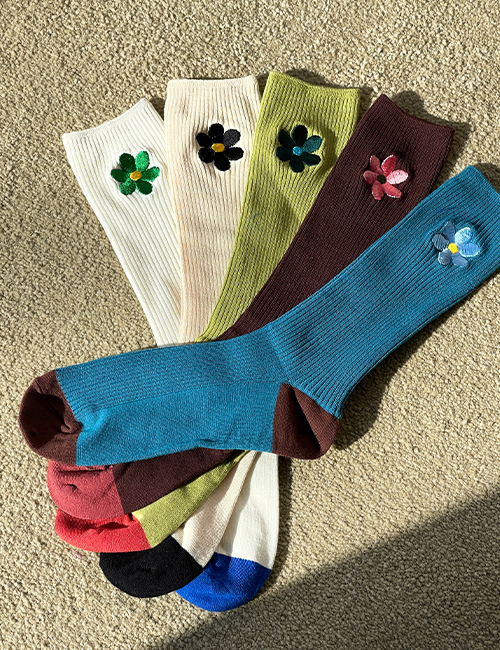 Flower embroidered socks Korea