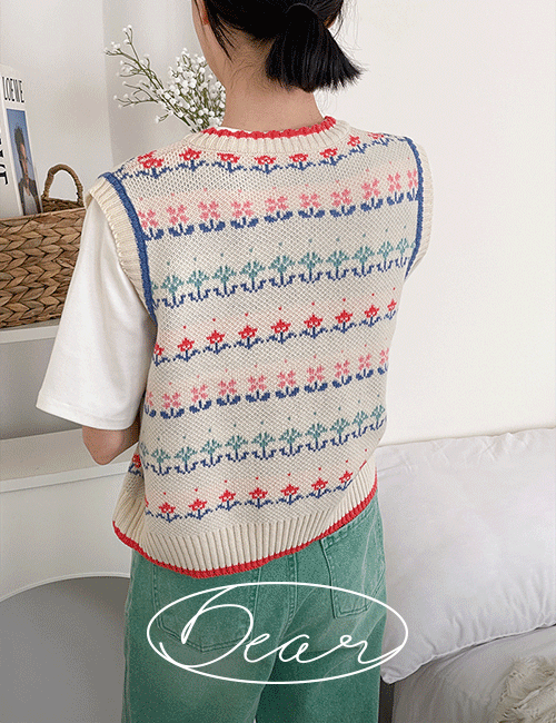 [Dear Short Women] Mary Flower Knitwear Vest Korea