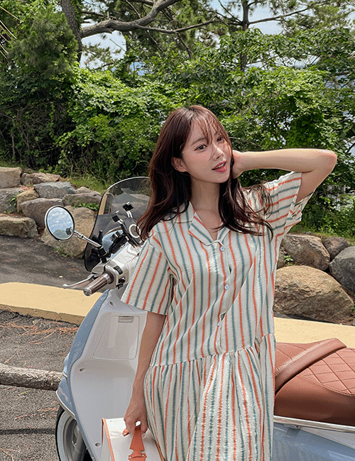 Laro Striped Button Collar Dress Korea