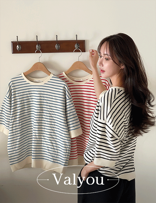 [valyou] Runner Horizontal Striped Short Sleeve Sweatshirt Korea