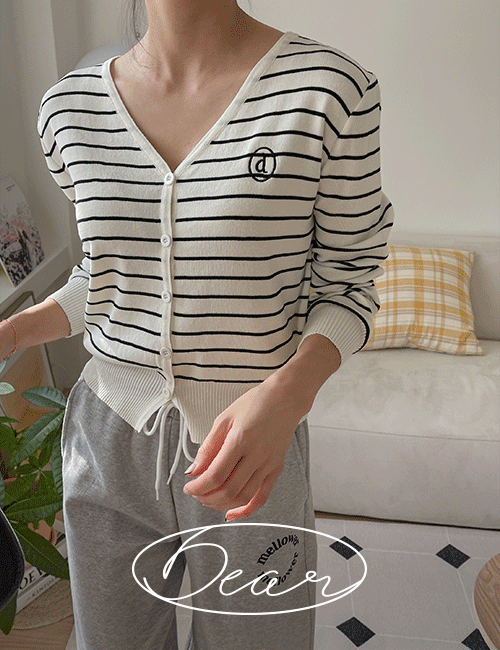 [Dear Short Women] Embroidered horizontal striped V-neck Cardigan Korea