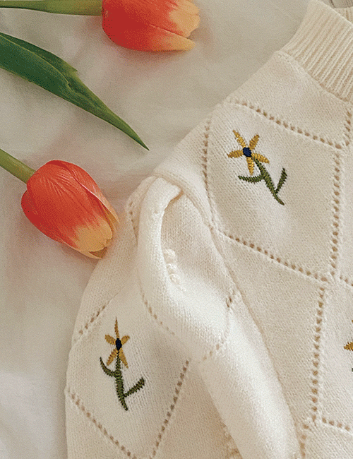 Leaf embroidered knitwear Korea