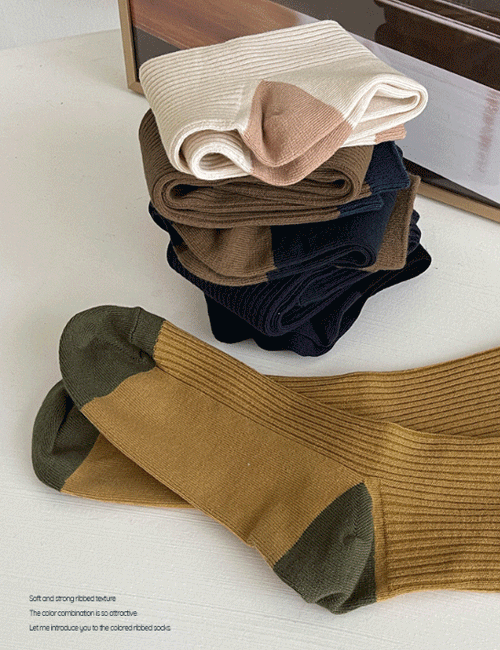 Color matching ribbed socks Korea