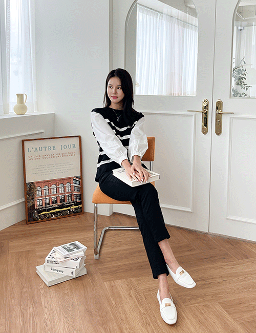 Blouse sleeve horizontal striped knitwear Korea