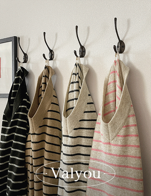 [valyou] Washable Wool Cashmere V-Neck Horizontal Striped Knitwear Korea