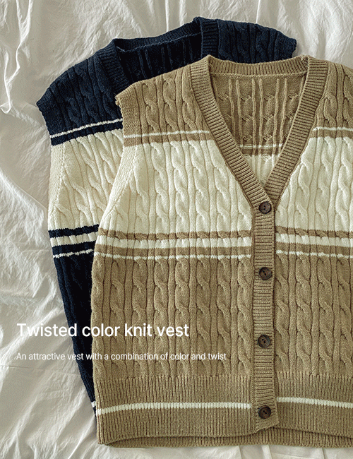 Deli Twiddle Color matching Knitwear Vest Korea