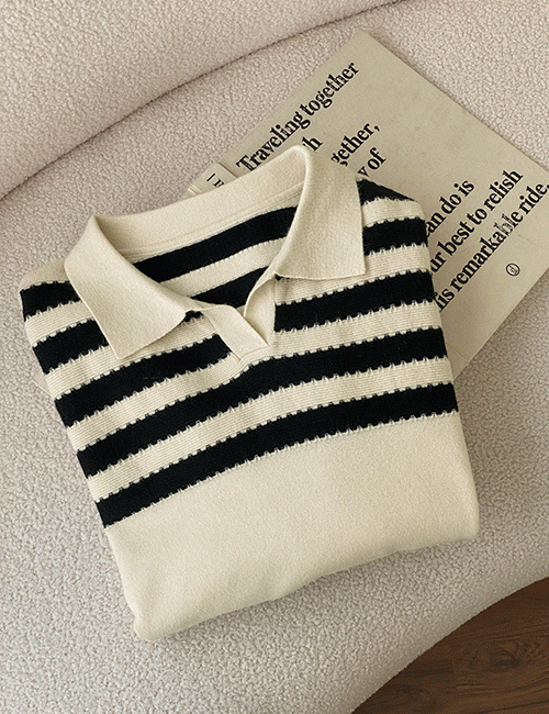 Beth Horizontal striped Collar Knitwear Korea