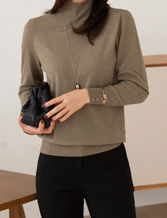 Sena sleeve button half neck knitwear Korea
