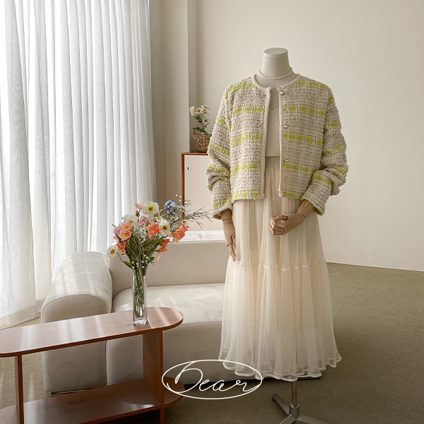 [Dear Short Women] Rosette Wool Tweed Cardigan