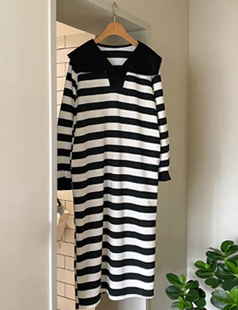 Cent Sailor horizontal striped Long-sleeve Dress Korea