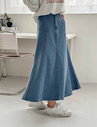Denim Flare Long Skirt Korea