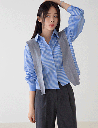 Shawl Knitwear Stripe Shirt Set Korea