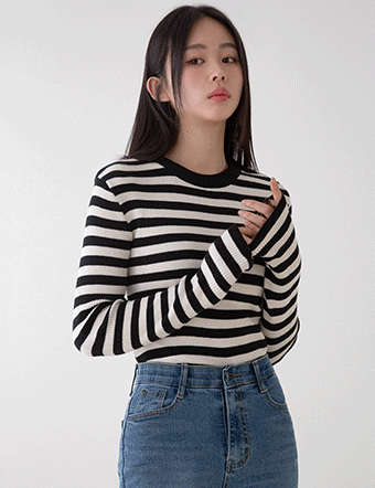 Shoulder button horizontal striped Knitwear Korea
