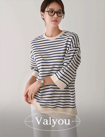 [valyou] Urban Patch Horizontal Striped T-shirt Korea
