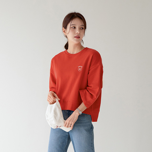 Lettering Embroidered Cropped Unbalanced Sweatshirt