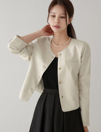 Amber no collar leather jacket Korea