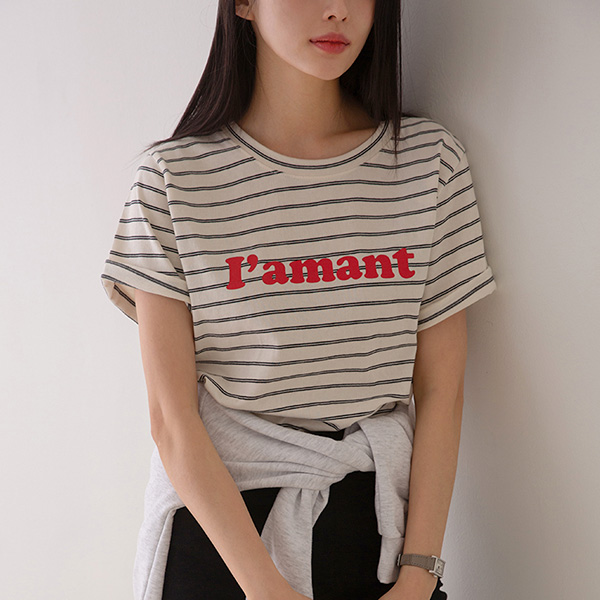 Ment horizontal striped Cotton short-sleeved T-shirt