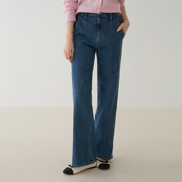 Page wide banding denim pants