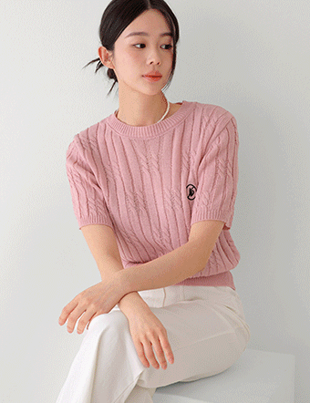 Embroidered R Twiddle Short-sleeve Knitwear Korea