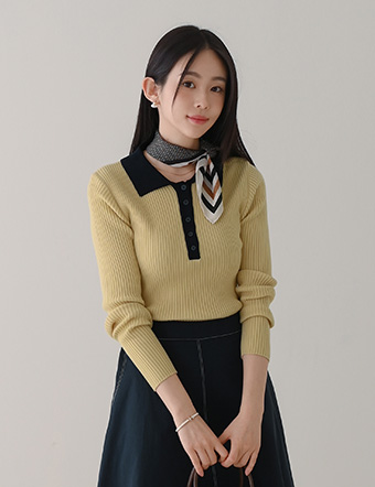 Color matching collar ribbed knitwear Korea
