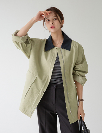 Collar color matching bomber jacket Korea