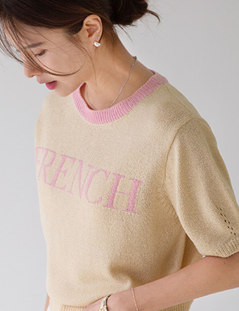 French color combination Short-sleeve Knitwear Korea