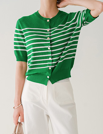Coco Stripe Short-sleeve Cardigan Korea