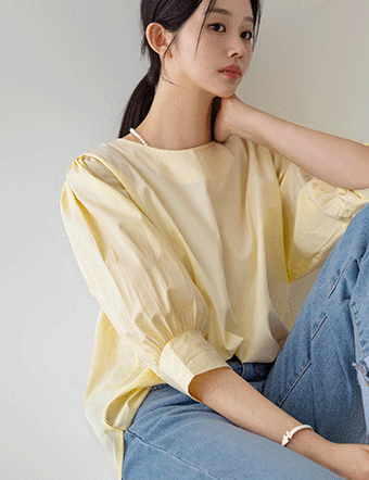 Cotton Shirring 3/4 sleeve Blouse Korea