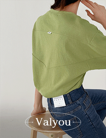 [valyou] Slit Point Embroidery 3/4 sleeve sweatshirt Korea