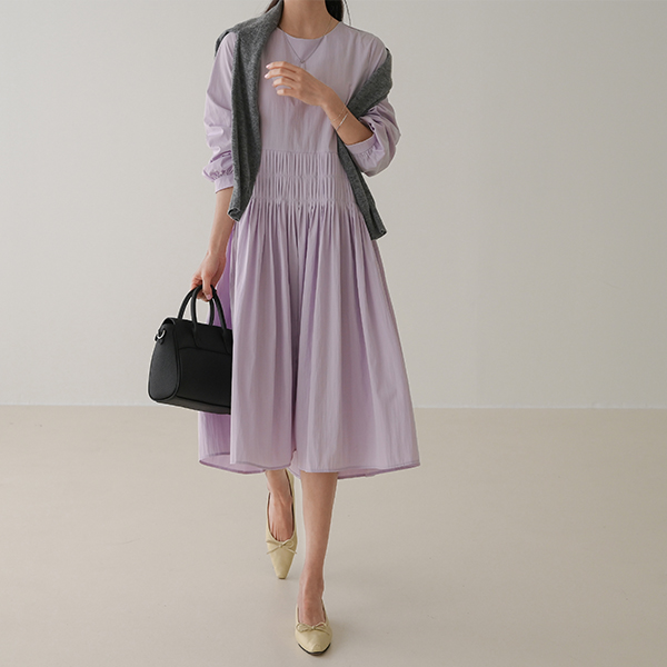 Waist Pleated Long Dress
